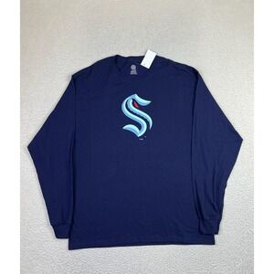 Seattle Kraken Shirt Mens XL Navy NHL Hockey Long Sleeve Cotton Logo Tee